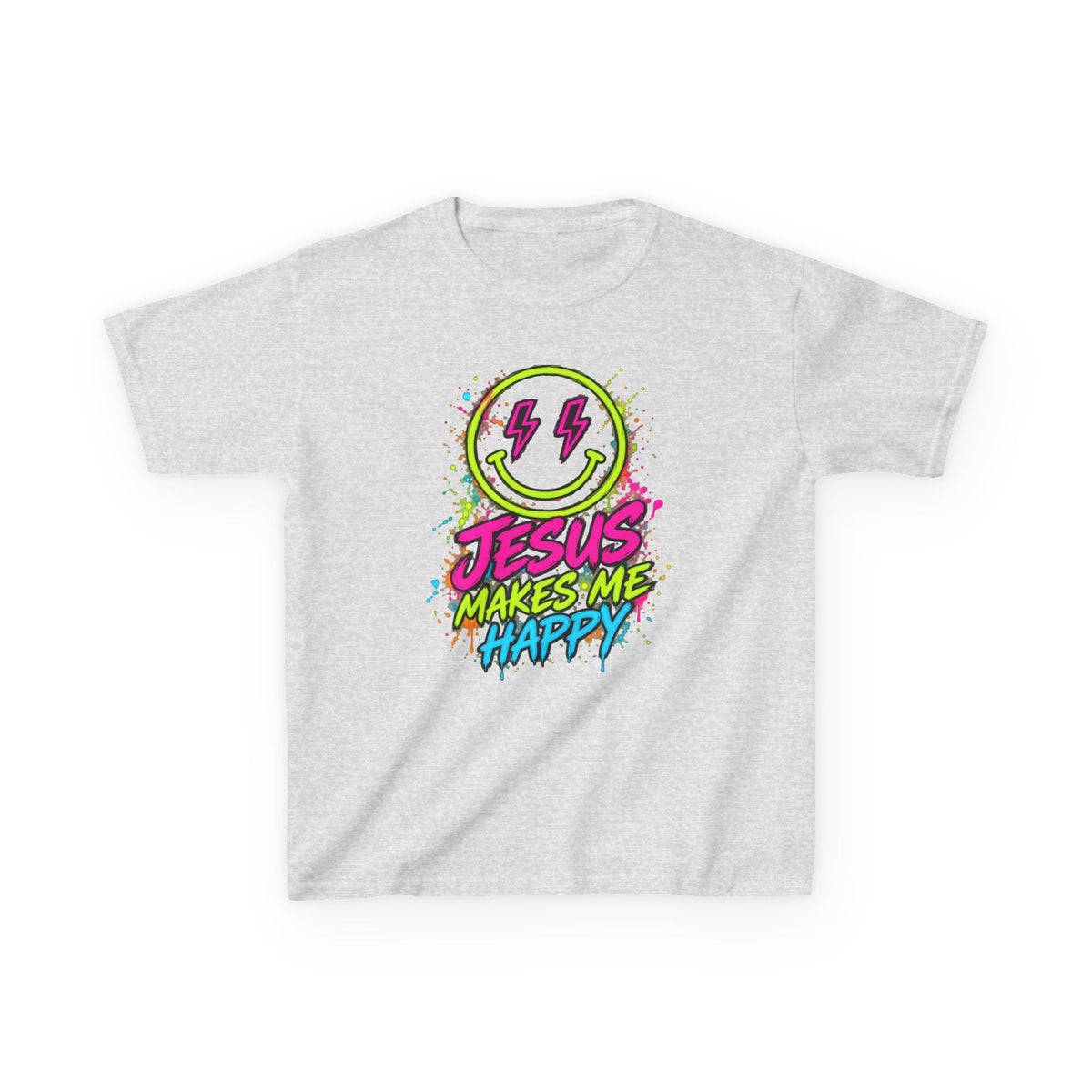 Jesus Makes Me Happy Neon Smiley Kids T-shirt