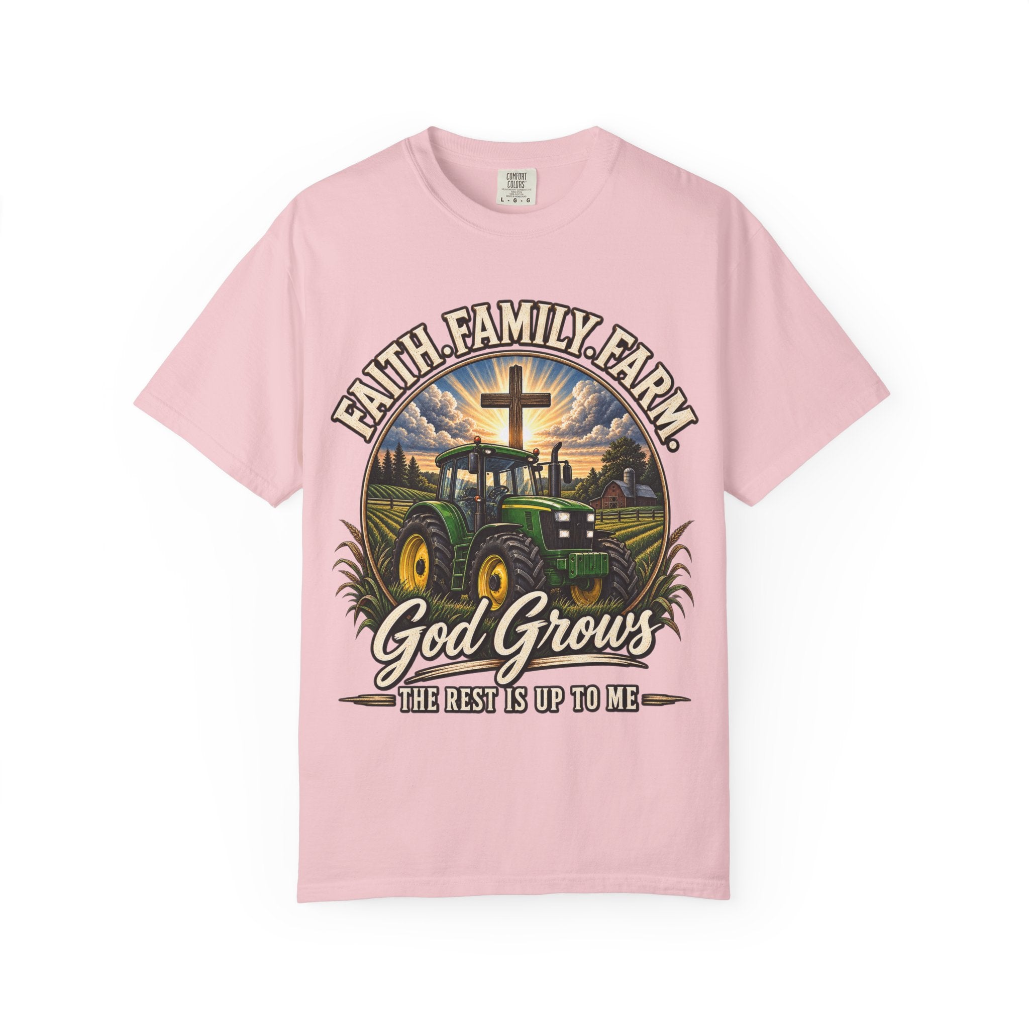 Faith Family Farm T-Shirt — “God Grows” Tractor Christian Tee