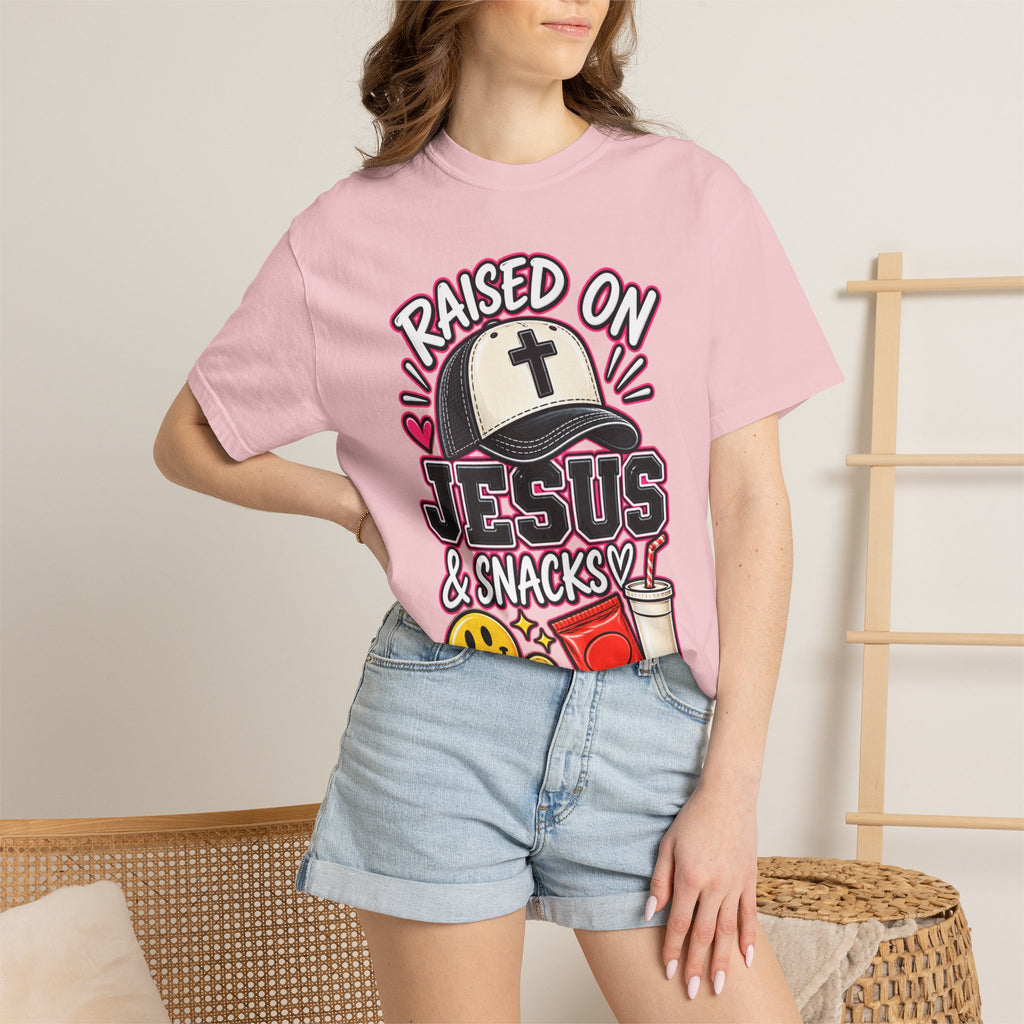Raised On Jesus & Snacks— Adult T-Shirt