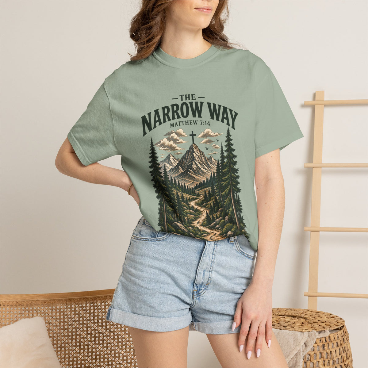 The Narrow Way T-Shirt — Mountain Trail Christian Tee (Matthew 7:14)