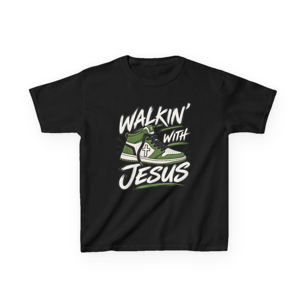 "Walkin' with Jesus" Green Sneaker- Kids T-shirt