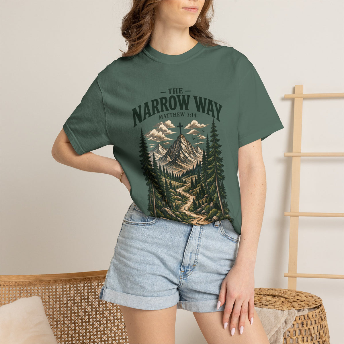 The Narrow Way T-Shirt — Mountain Trail Christian Tee (Matthew 7:14)