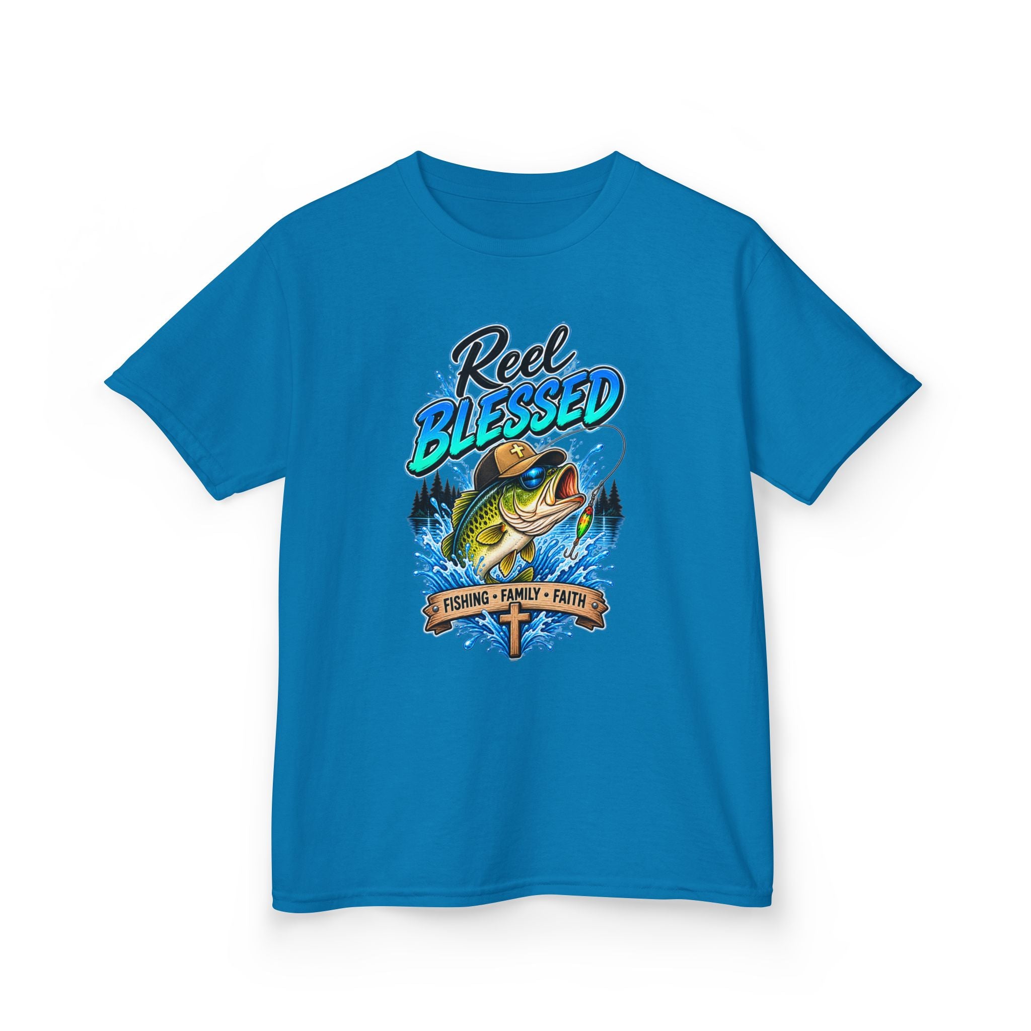 "Reel Blessed" Fishing Faith Kids Graphic Tee