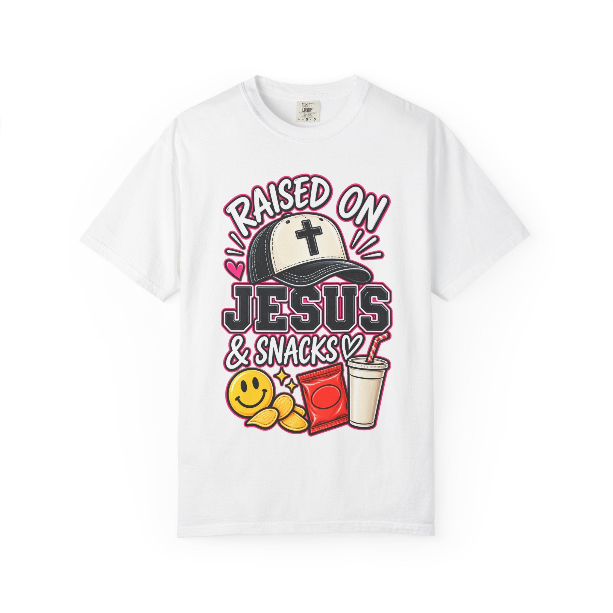 Raised On Jesus & Snacks— Adult T-Shirt