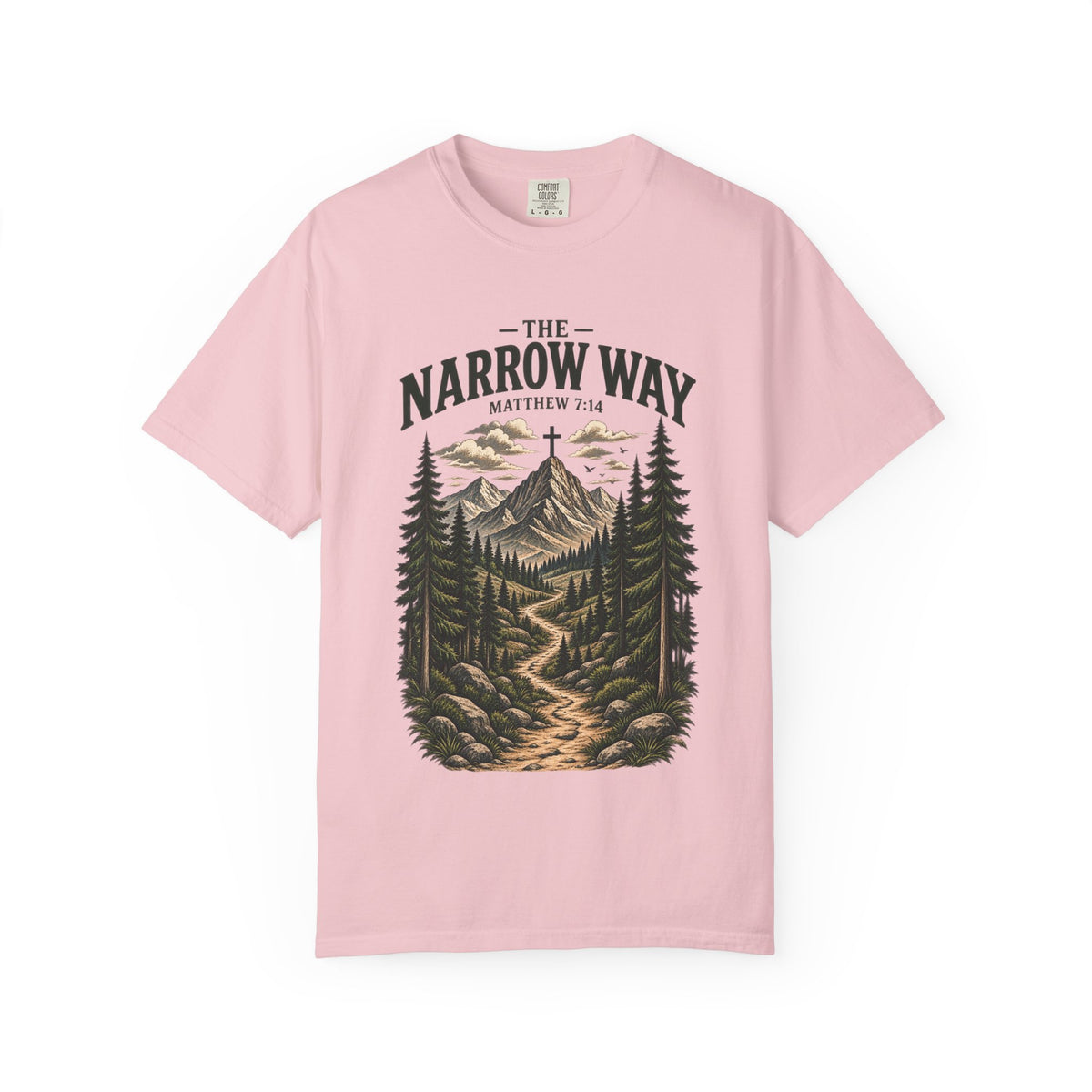 The Narrow Way T-Shirt — Mountain Trail Christian Tee (Matthew 7:14)
