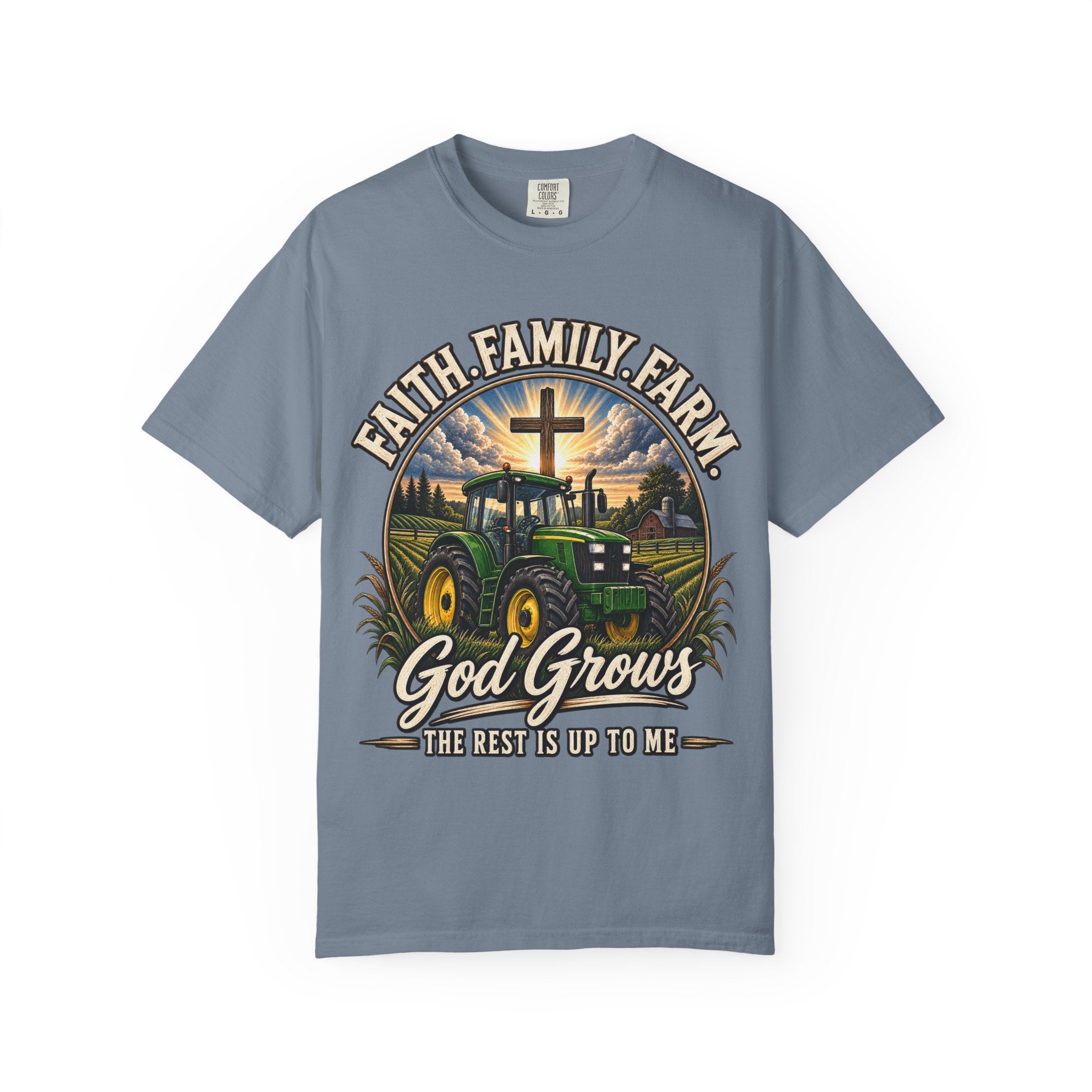 Faith Family Farm T-Shirt — “God Grows” Tractor Christian Tee