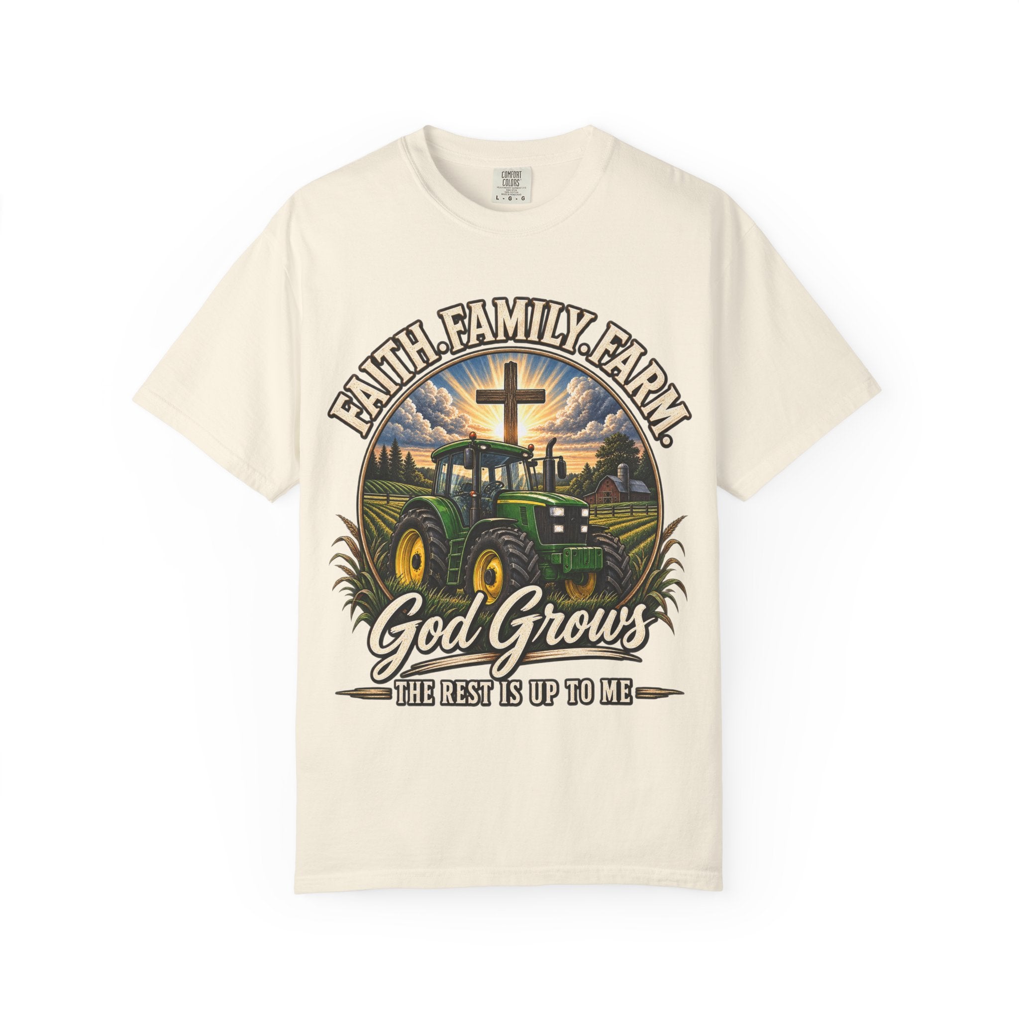 Faith Family Farm T-Shirt — “God Grows” Tractor Christian Tee