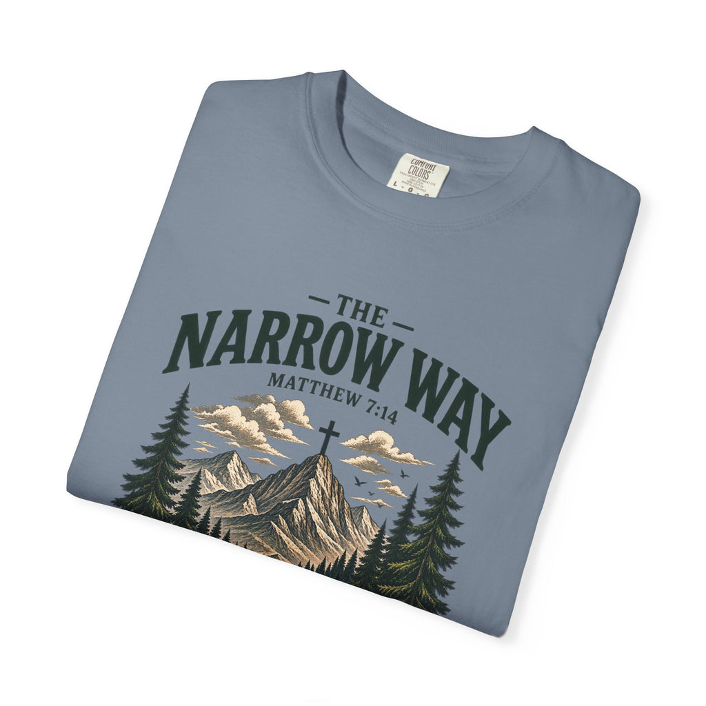 The Narrow Way T-Shirt — Mountain Trail Christian Tee (Matthew 7:14)