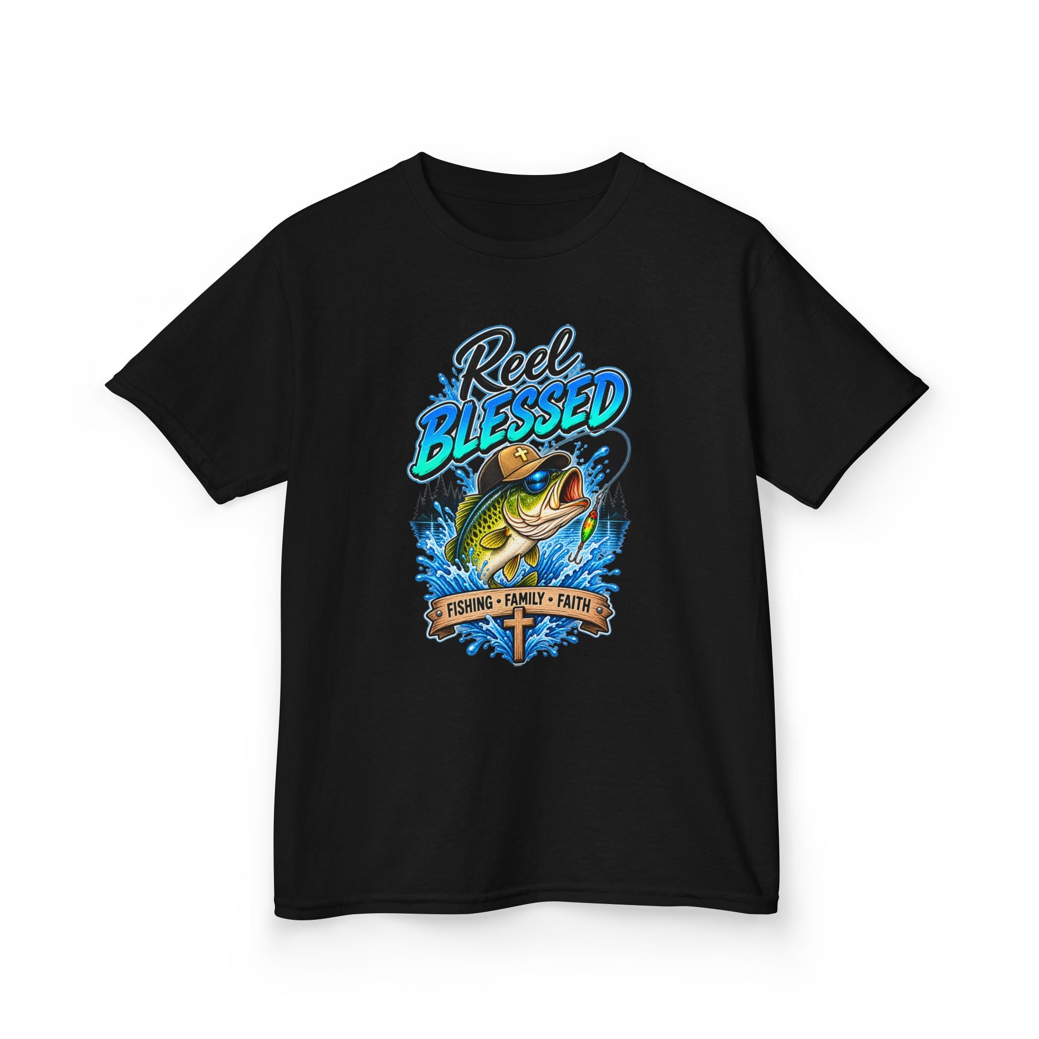 "Reel Blessed" Fishing Faith Kids Graphic Tee