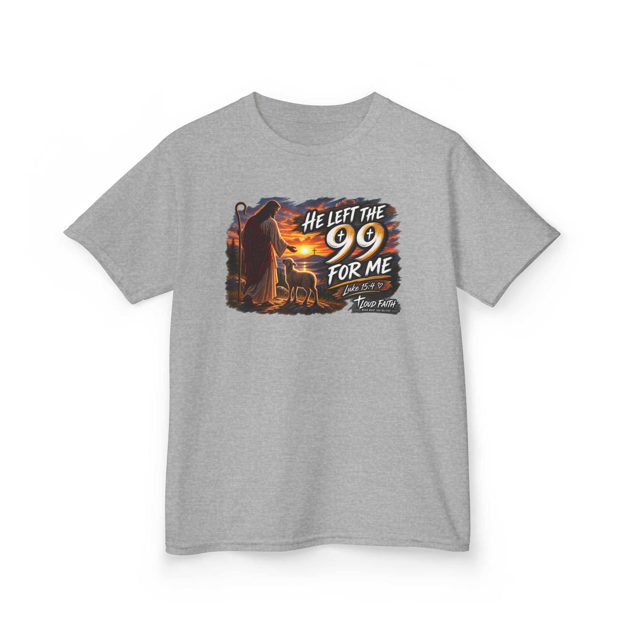 "He Left the 99 for Me" - Kids Tee Religious Rescue Shepherd Christian Shirt