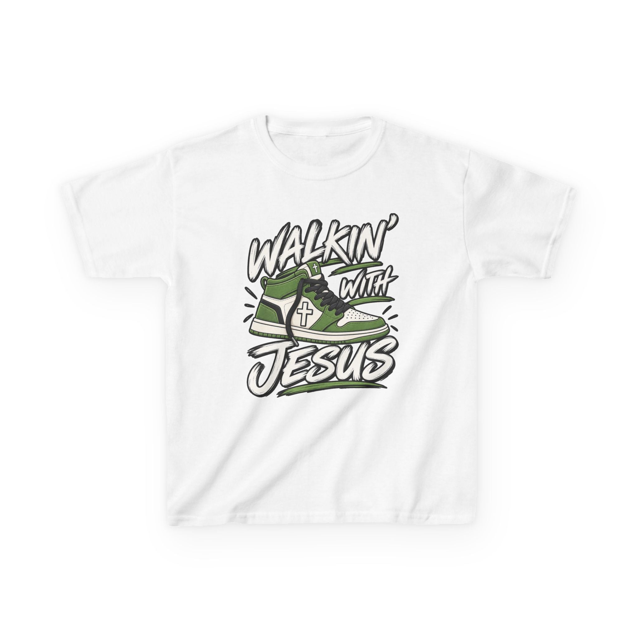 "Walkin' with Jesus" Green Sneaker- Kids T-shirt