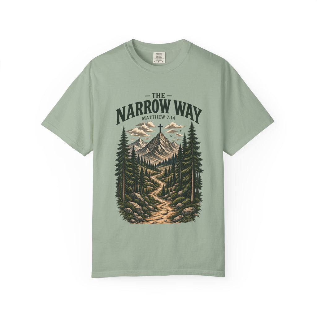 The Narrow Way T-Shirt — Mountain Trail Christian Tee (Matthew 7:14)