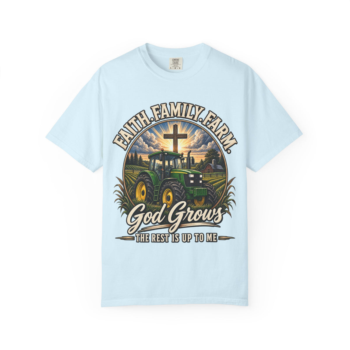 Faith Family Farm T-Shirt — “God Grows” Tractor Christian Tee